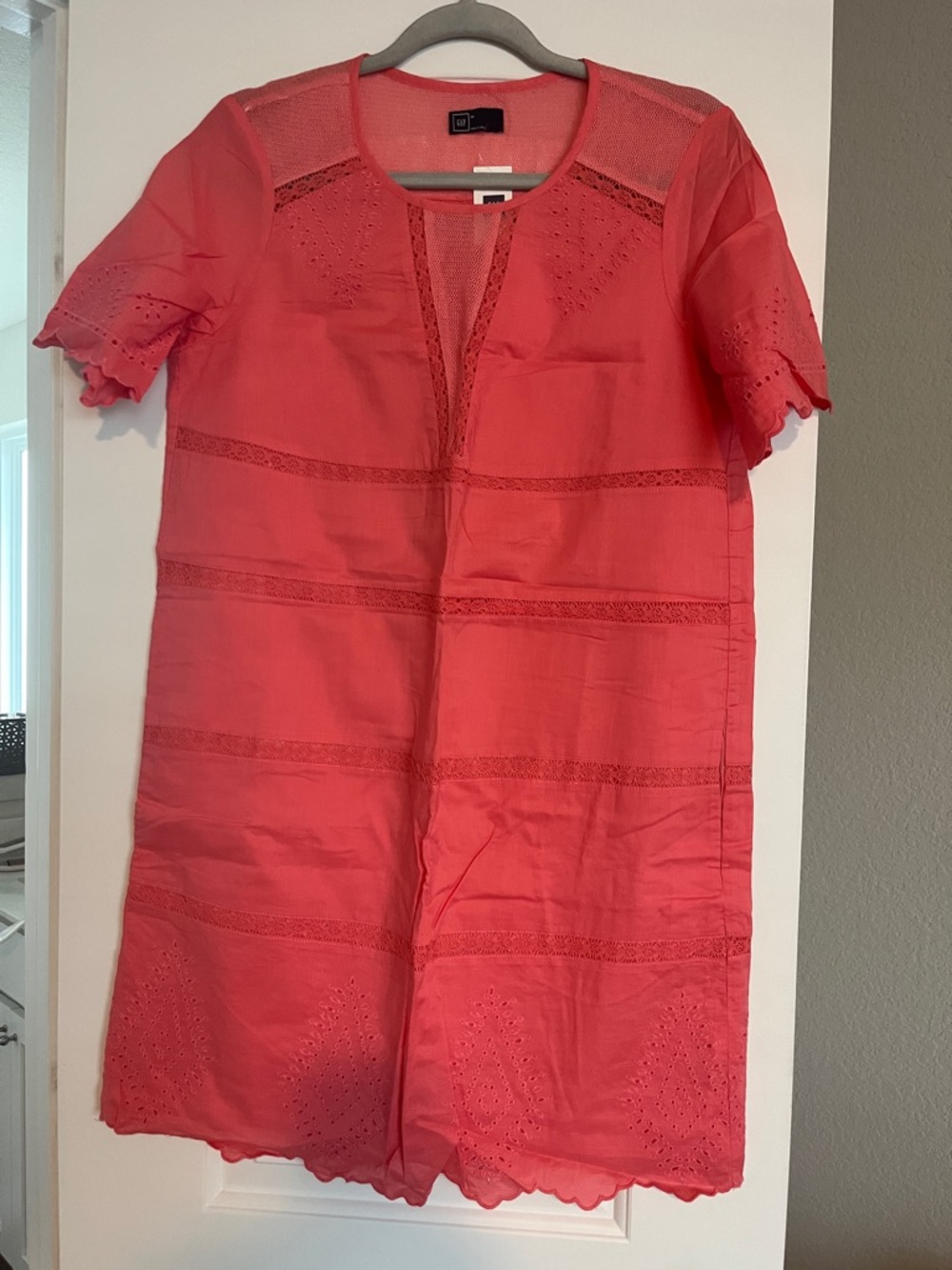 GAP Coral Eyelet Midi Shift Dress